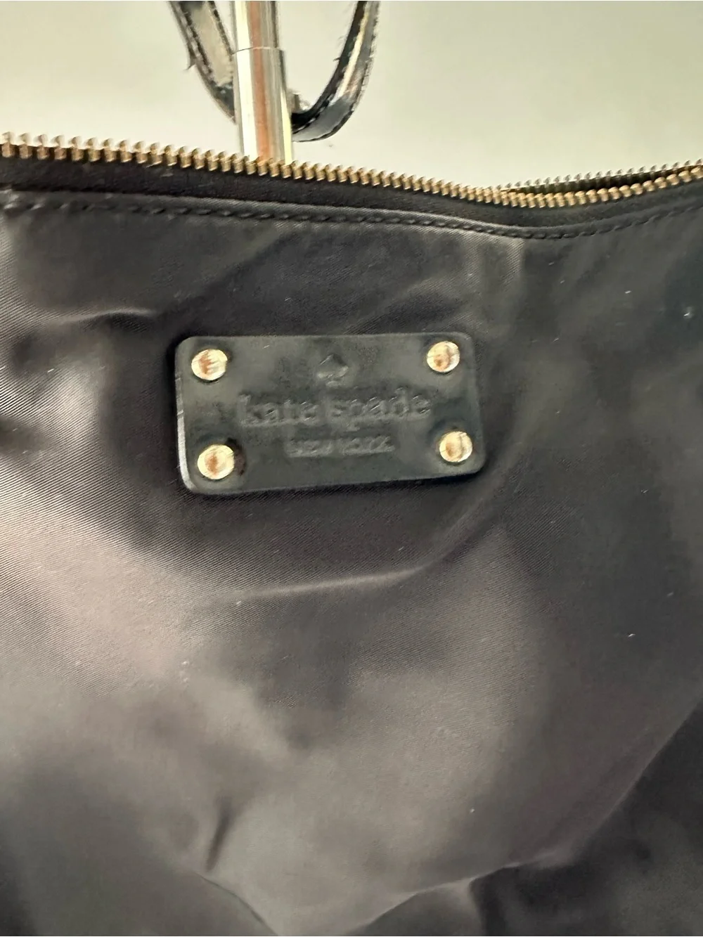 kate spade Black Nylon Shoulder Bag with Patent Trim